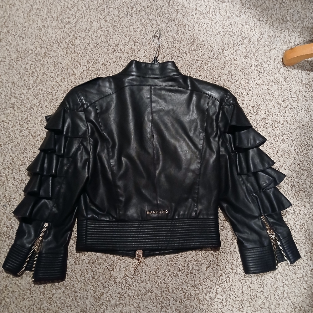 Faux ruffled leather jacket